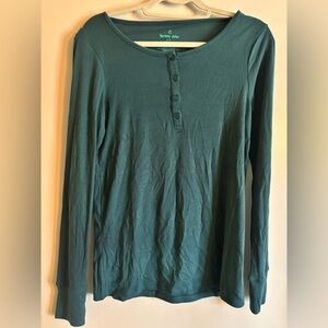 TOMMY JOHN Downtime Henley Long Sleeve Green Crew Neck Comfort Top Women Size M